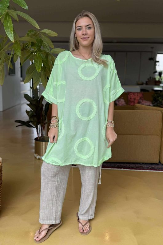 Made in Italy Sa Caleta Circle Longline Boyfriend Top Washed Twist of Lime /5 =